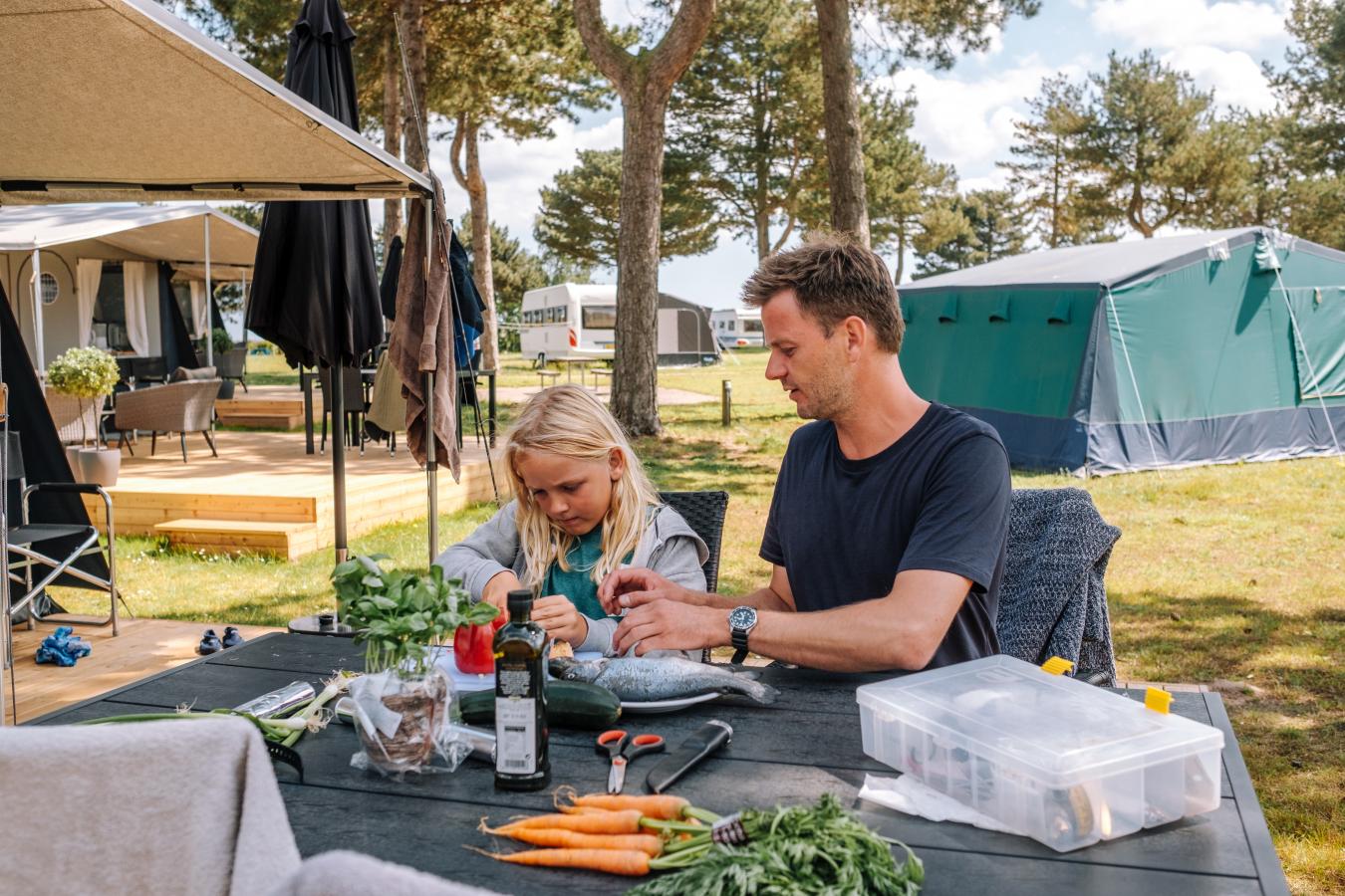 Far og søn på camping 