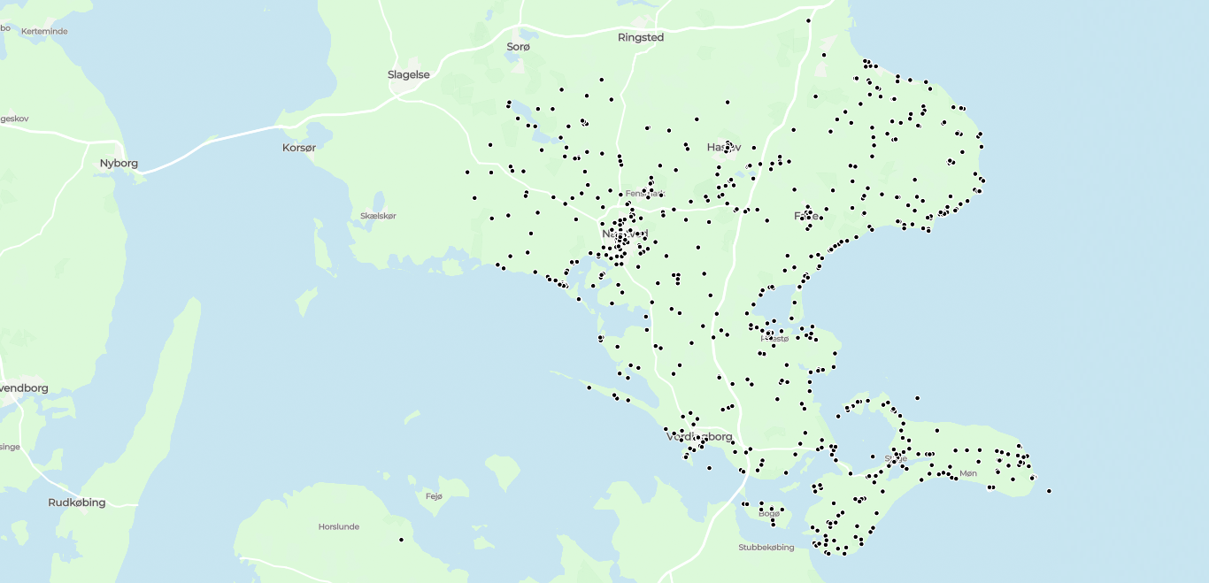 Kort over Sydsjælland & Møn
